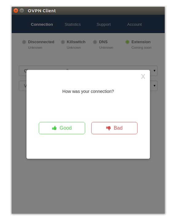 Feedback in OVPN desktop client