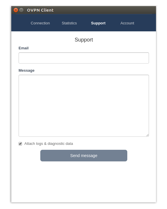 Support tab in OVPN desktop client