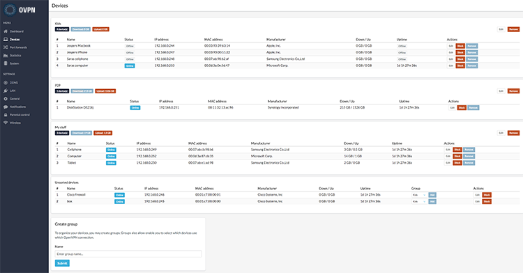 Click for larger image of the OVPNbox device menu