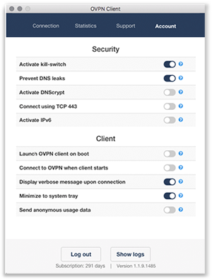 Account menun toggles