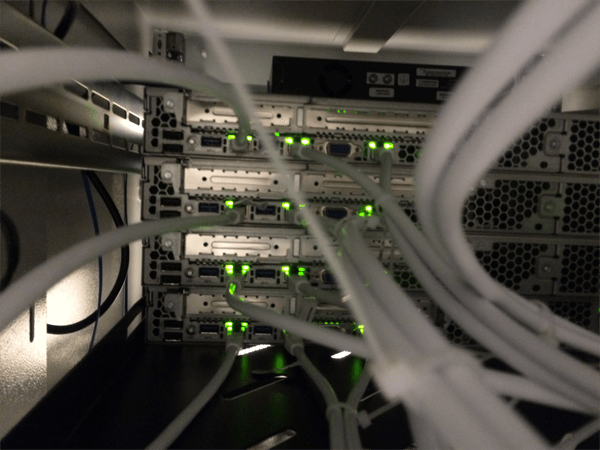 Close-up on the back of the rack cabinet when open