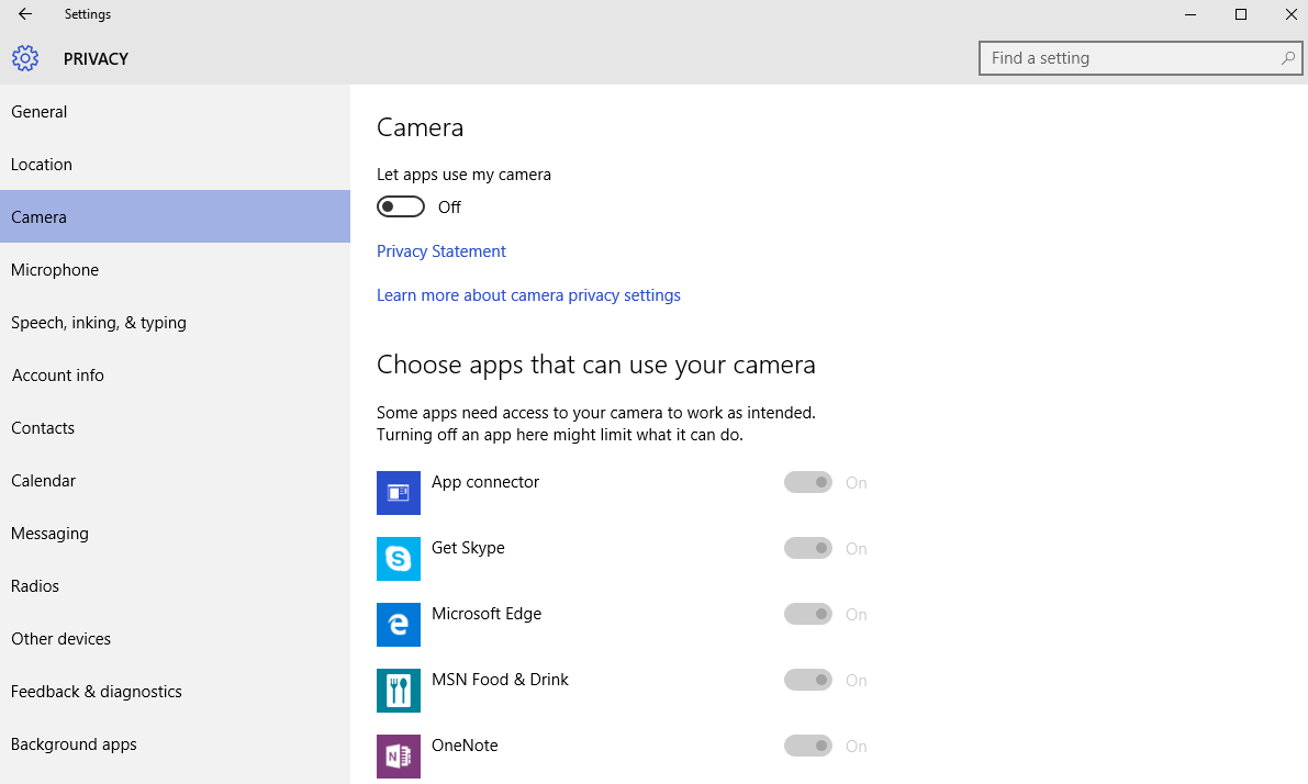 Windows 10 - inaktivera kamera