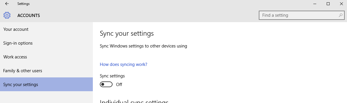 Windows 10 - Disable synchronization