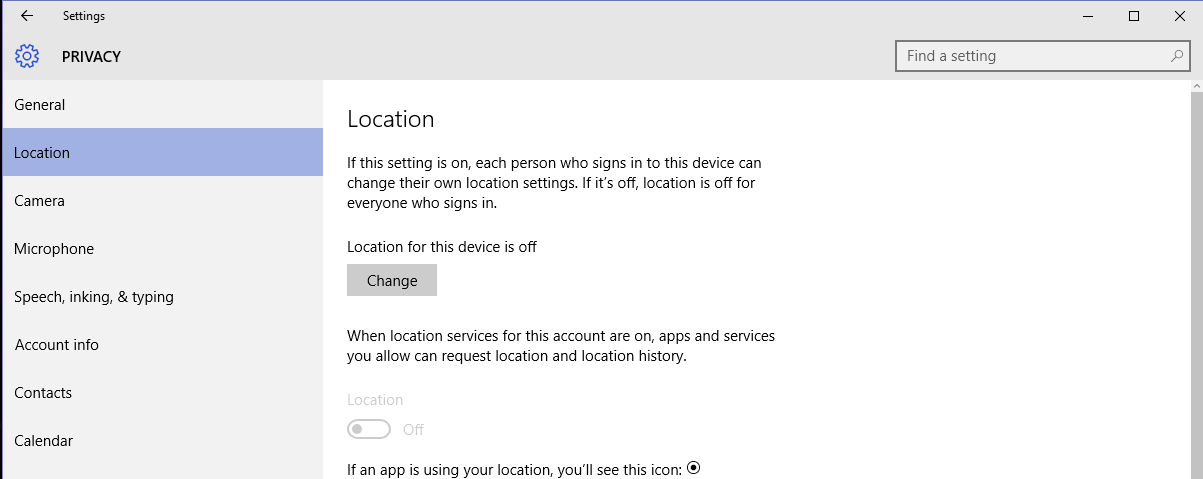 Windows 10 – Disable location settings