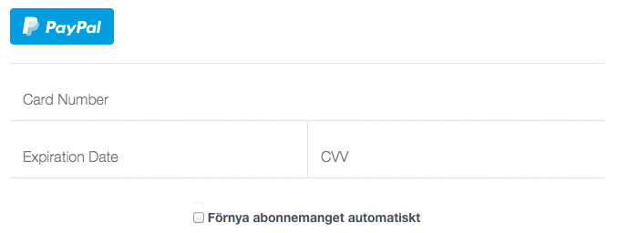 Betalningsformulär för kort & Paypal