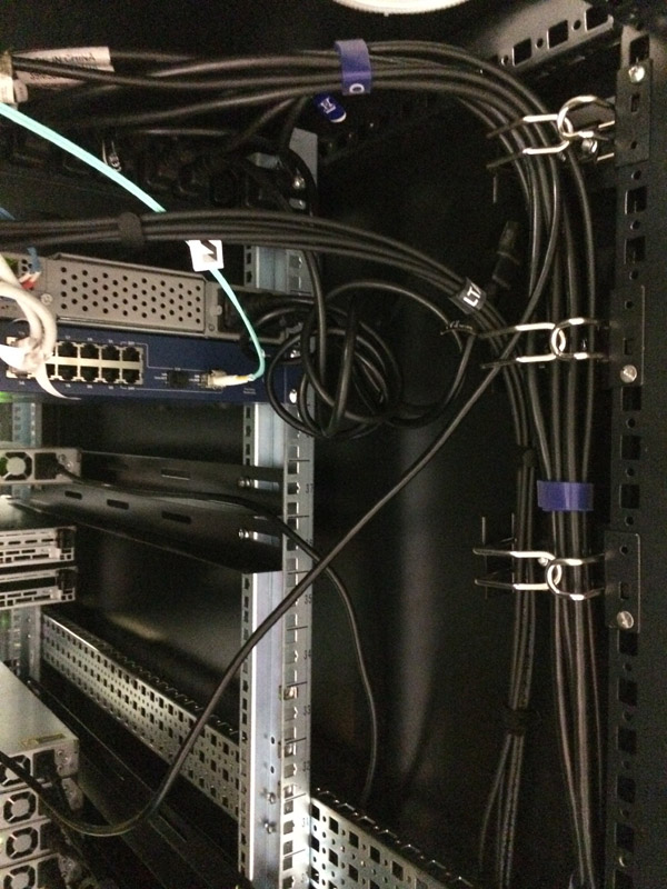 Cabling on the right-hand side of the server rack.