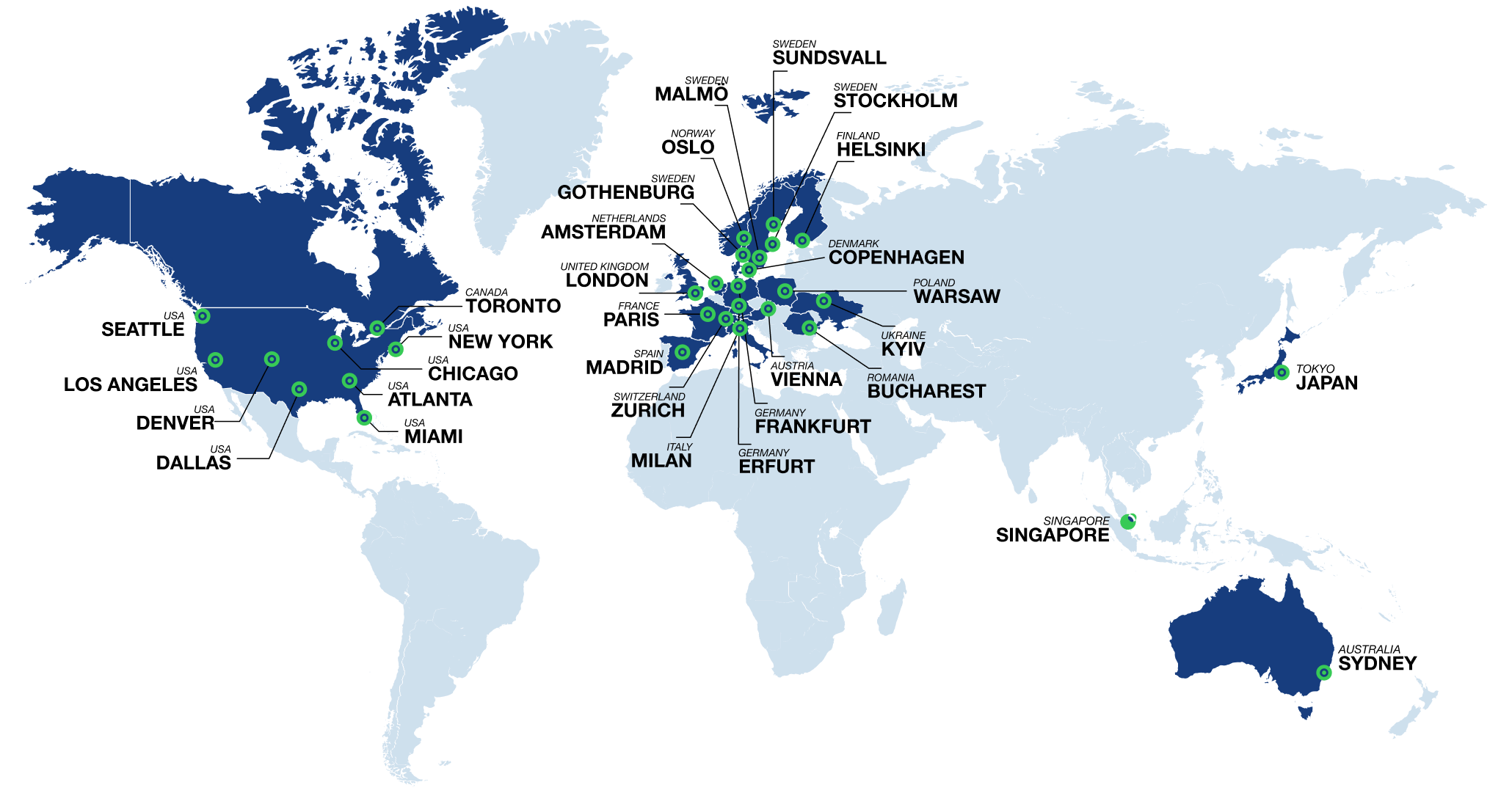 VPN-servere i 32 byer over hele verden