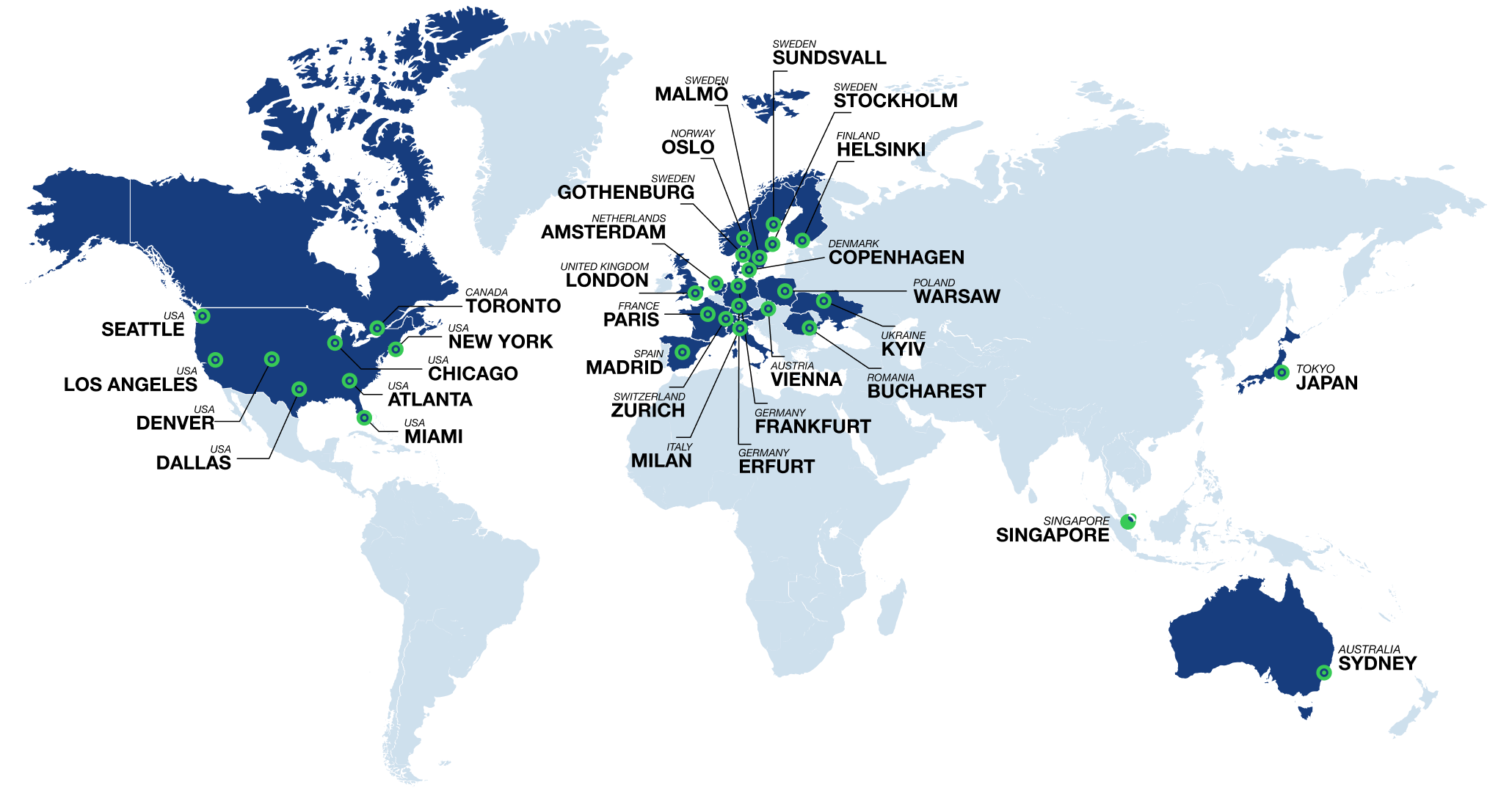 Servidores VPN en 32 ciudades en todo el mundo